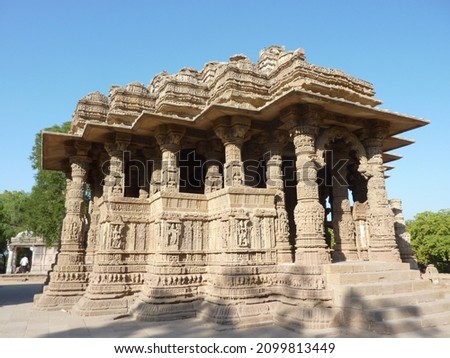 Ancient Hindu temple with stone carved architecture in Gujarat, India