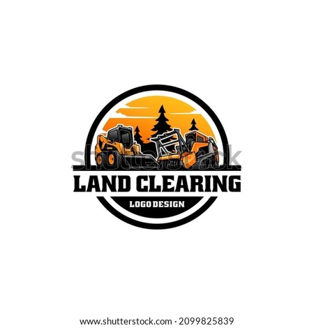 skid steer and mulching machine, land clearing equipment logo vector Royalty-Free Stock Photo #2099825839