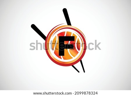 Initial F monogram alphabet in the abstract circle with Chopstick. Abstract Asian sushi bar emblem. Logo for Japanese sushi seafood business and company identity
