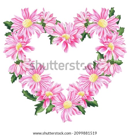 Heart of chrysanthemums. Watercolor vintage illustration. Isolated on a white background. For design