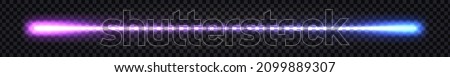 Neon laser beam, glowing streak with light thunder bolt effect. Purple and blue ray line with electric flash explosion.Techno futuristic impulse line isolated. Vector illustration Royalty-Free Stock Photo #2099889307