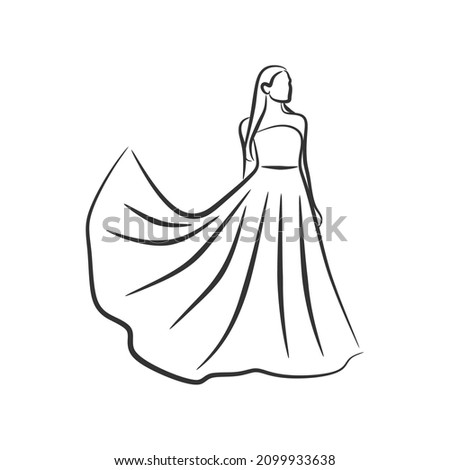 woman wearing dress girl silhouette line art