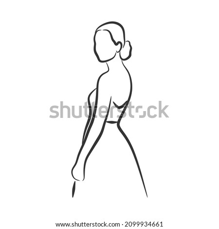 woman wearing dress girl silhouette line art