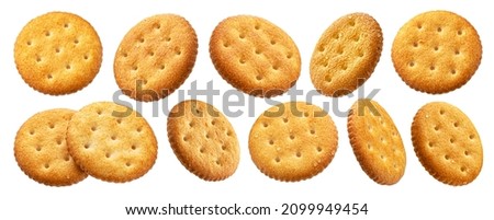 Round crackers isolated on white background  Royalty-Free Stock Photo #2099949454