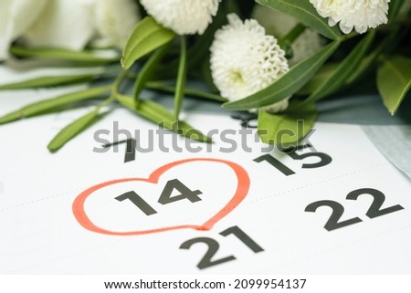 February 14 mark on the calendar. Valentines day concept, background