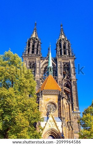 Meissen Cathedral beautiful gothic architecture. Albrechtsburg Castle. Magnificent medieval castle in Meissen, on the banks of the Elbe river. Autumn trip to Germany. 