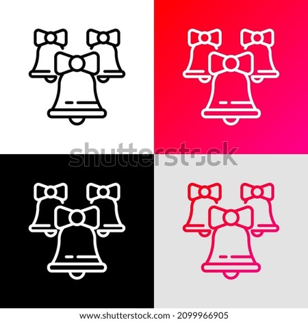 Bells with bows thin line icon. Modern vector illustration of Christmas decoration.