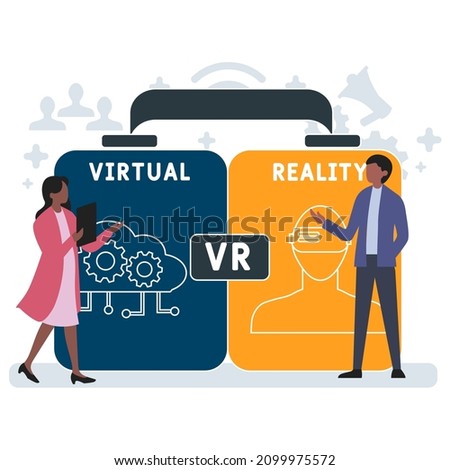 VR - Virtual Reality acronym. business concept background.  vector illustration concept with keywords and icons. lettering illustration with icons for web banner, flyer, landing pag