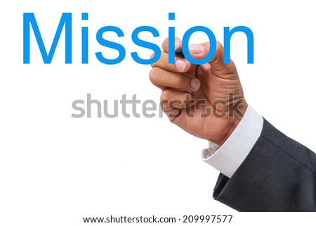 business hand drawing word mission on white background