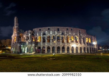 Night photography of the Roman Colosseum, Rome, Italy