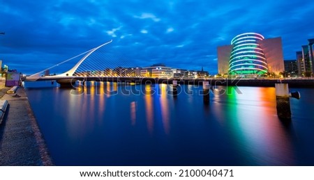 Samual Beckett Bridge in Dublin over the river Liffey Royalty-Free Stock Photo #2100040471