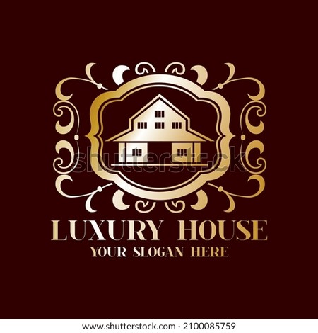  Luxury house logo. Luxury gold logo on dark background. 