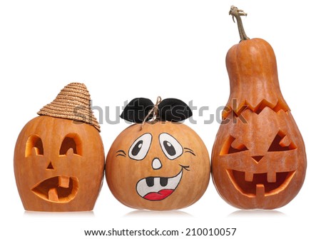 Scary halloween pumpkins isolated on white background