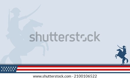  silhouette of american army riding horse with amreca flag foot print. blank screen for copy space presentation or web design vector illustration