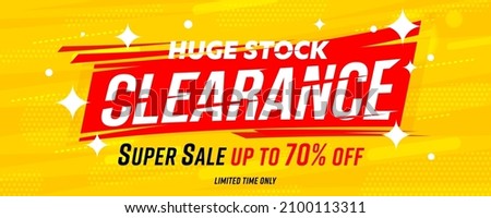 Clearance header banner template promotion sparkle design. Big sale up to 70 percent off special offer web advertising. Huge stock coupon. Shopping discount event announcement vector illustration Royalty-Free Stock Photo #2100113311