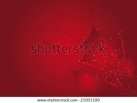 Abstract Christmas background with stars and holly in red colors.