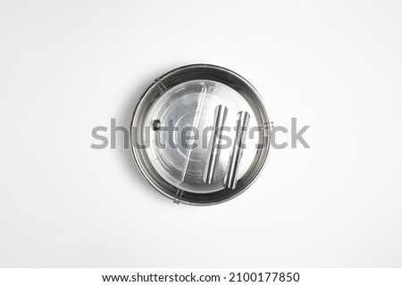 Stainless steel cooking pot isolated on white background.Cooking pot.High resolution photo.Top view. Mock-up.