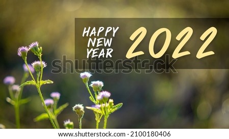happy new year 2022 purple flowers and brown background