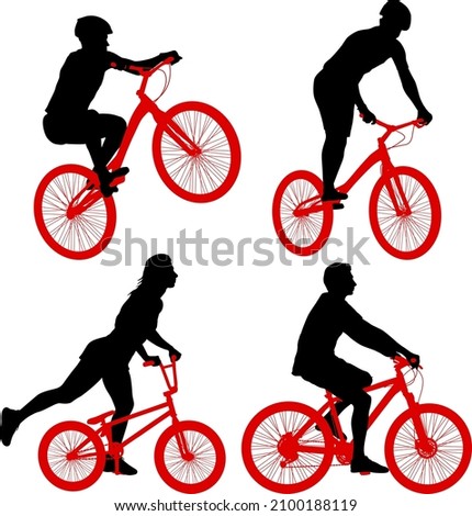 Set silhouette of a sports cyclist on a white background
