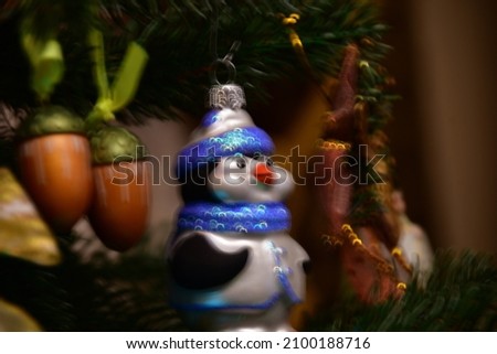 No focus, blurry Christmas tree, Christmas decorations. Abstract painting of a Christmas tree.