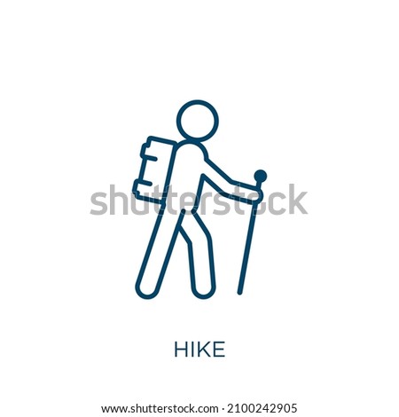 hike icon. Thin linear hike outline icon isolated on white background. Line vector hike sign, symbol for web and mobile