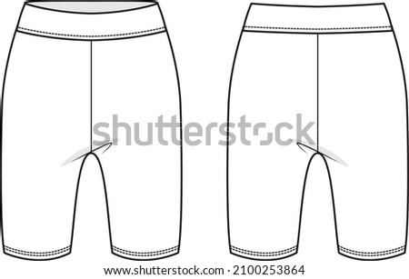 Vector Fashion Flat illustration adult  legging cycling bike shorts sport pants mockup template CAD Royalty-Free Stock Photo #2100253864
