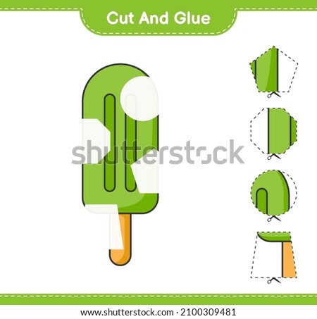 Cut and glue, cut parts of Ice Cream and glue them. Educational children game, printable worksheet, vector illustration