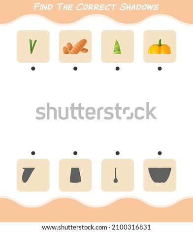 Find the correct shadows of cartoon vegetables. Searching and Matching game. Educational game for pre shool years kids and toddlers