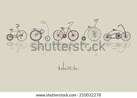 Vector vintage background, set of retro bicycles.