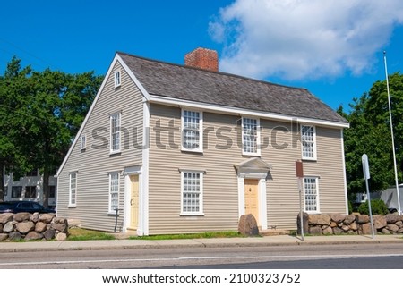John Quincy Adams Birthplace is a historic house at 141 Franklin Street in Quincy, Massachusetts MA, USA. This house, built in 1716, is the birthplace of the sixth US President.  Royalty-Free Stock Photo #2100323752