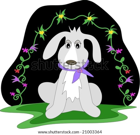 Cute Gray Dog Surrounded by Flowers Jpg