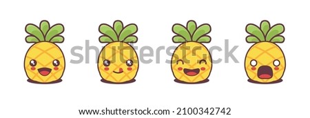 vector pineapple cartoon mascot, with different facial expressions. suitable for icons, logos, prints, stickers, etc.