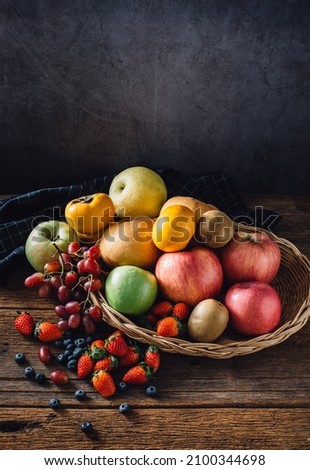 picture of various fruits on wooden table 