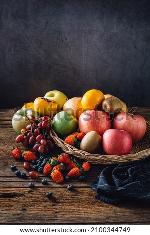 picture of various fruits on wooden table 