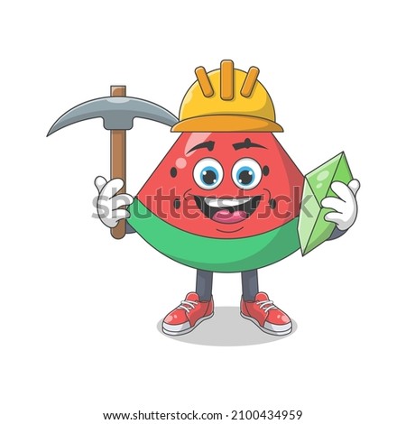 Cute Happy Watermelon Miner Cartoon Vector Illustration. Fruit Mascot Character Concept Isolated Premium Vector