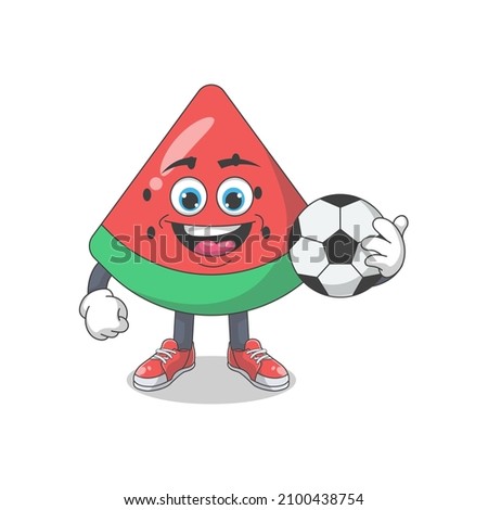Cute Happy Watermelon With Ball Cartoon Vector Illustration. Fruit Mascot Character Concept Isolated Premium Vector
