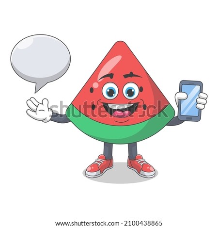 Cute Happy Watermelon With Speech Bubbles Cartoon Vector Illustration. Fruit Mascot Character Concept Isolated Premium Vector