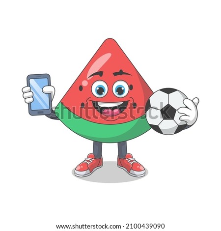 Cute Happy Watermelon With Ball Cartoon Vector Illustration. Fruit Mascot Character Concept Isolated Premium Vector