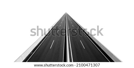 Empty flyover with straight asphalt road. isolated on white background with clipping path. Royalty-Free Stock Photo #2100471307