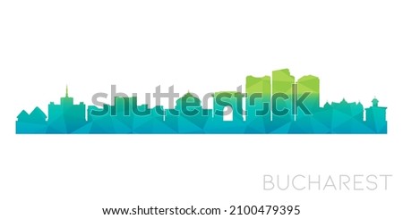 Bucharest, Romania Low Poly Skyline Clip Art City Design. Geometric Polygon Graphic Horizon Icon. Vector Illustration Symbol.