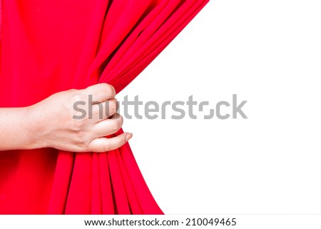 pulling curtain place for text isolate on white background with clipping path