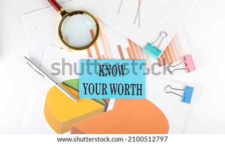 KNOW YOUR WORTH text on sticker on the paper diagram