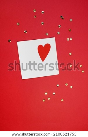 Valentines day or wedding mockup scene with envelope, blank card, paper hearts confetti