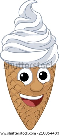An ice cream waffle cone cartoon character mascot 