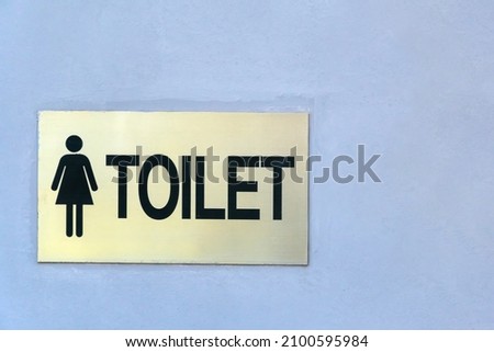 Metal sign designating a women's toilet on the wall copy space