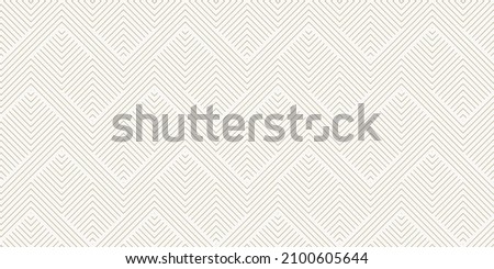 Vector geometric lines pattern. Abstract golden striped ornament. Simple minimalist texture with stripes, zig zag shapes. Modern gold and white linear background. Contemporary luxury repeat design Royalty-Free Stock Photo #2100605644