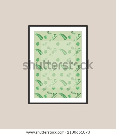 Canvas painting for the rooms. Tropical leaves background. Wall art design. Summer poster element for interior design of office, dinning, and bed room . 