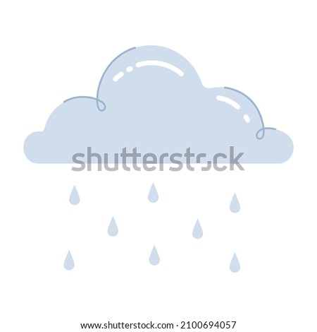 Cloud with falling rain drops. Rainy weather icon with raindrops. Colored flat cartoon vector illustration isolated on white background