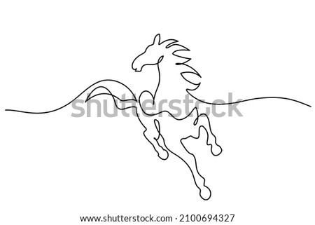Galloping horse. Continuous one line drawing. Horse logo. Black and white vector illustration. Concept for logo, card, banner, poster, flyer
