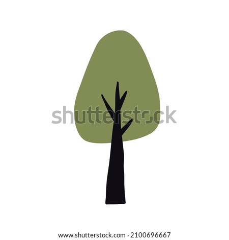 Simple green tree  hand drawn naive art